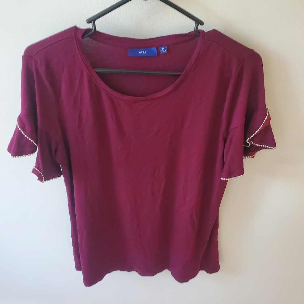 Apt.9 burgundy short sleeve embellished shirt. Size small
